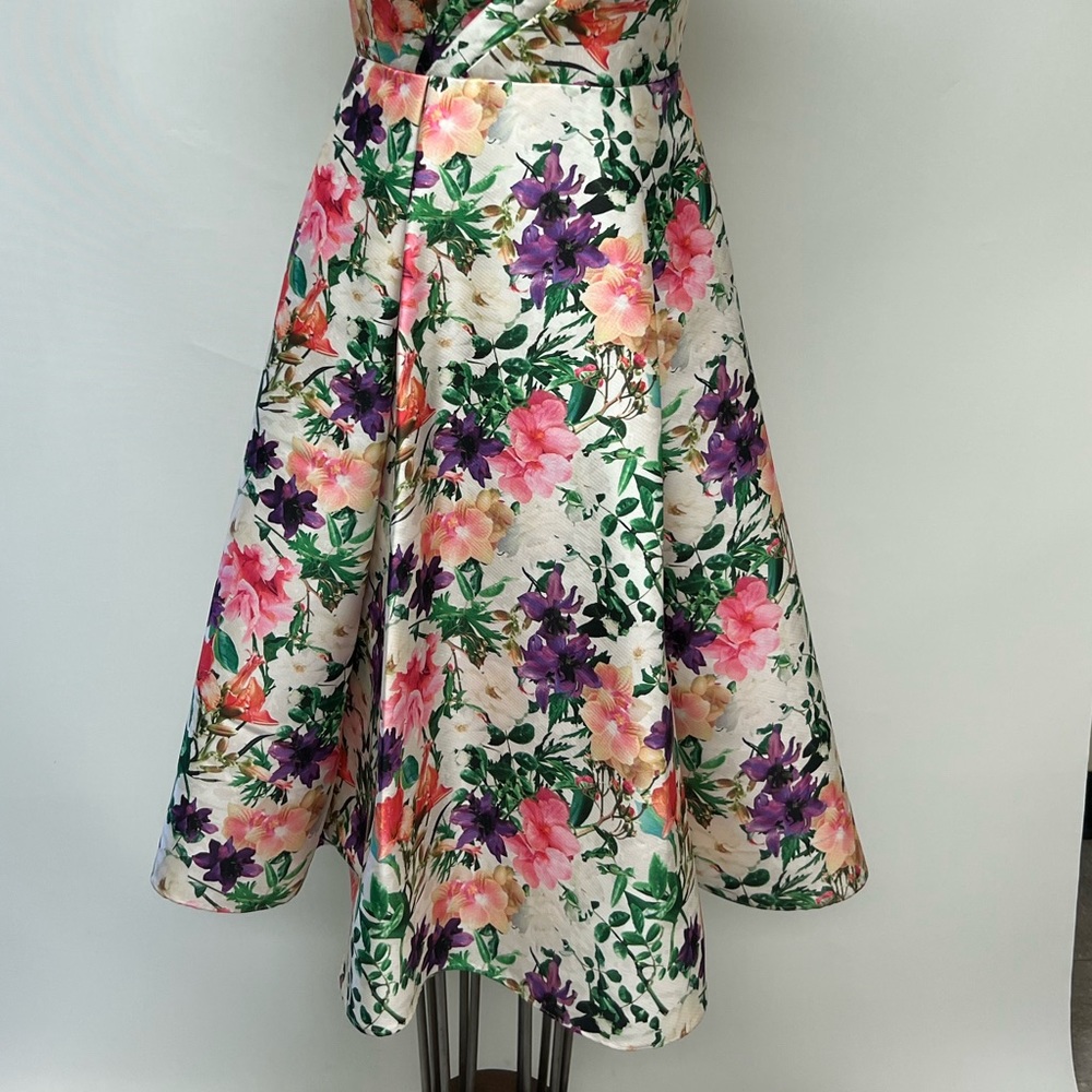 Aidan Mattox flower print sleeveless midi pleated cocktail dress - Picture 5 of 8